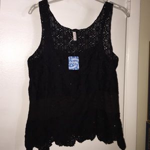 Free People M intimately Navy Blue Eyelet Tank Top NWT
